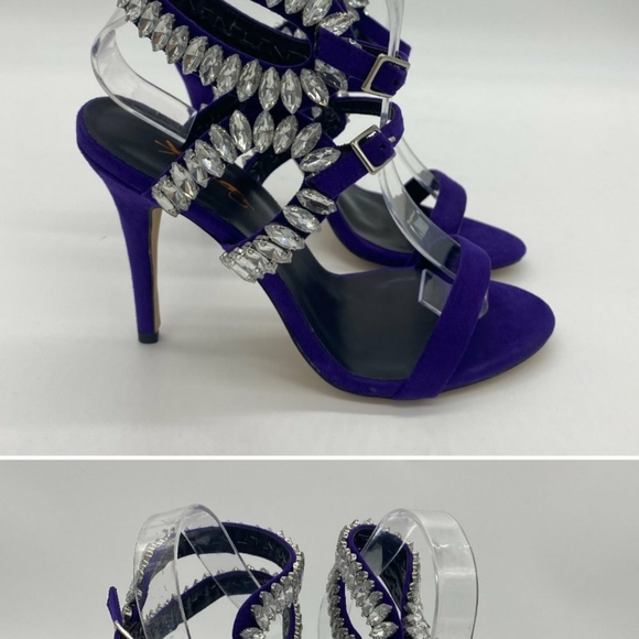XYD Purple Stiletto Heel Strappy Rhineston Sandals - Picture 2 of 12